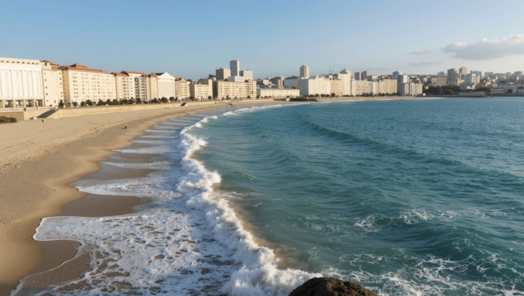 Primer plano de la orilla de Praia de Corón, Galicia
