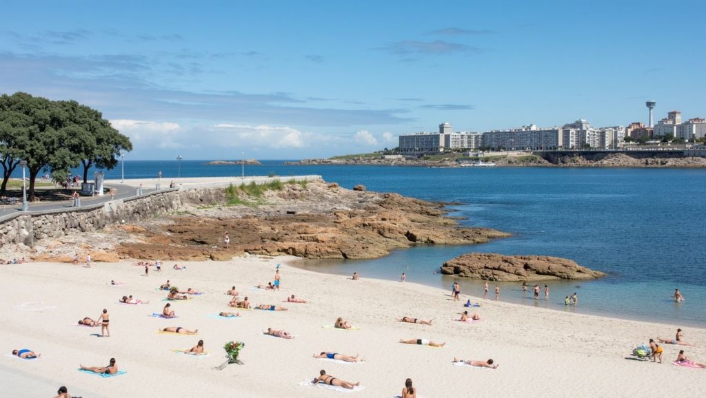 Playa Cures desde la arena, Ribeira, A Coruña