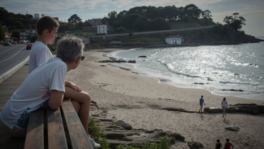 Orilla de Praia de Fonforrón con olas suaves en Galicia