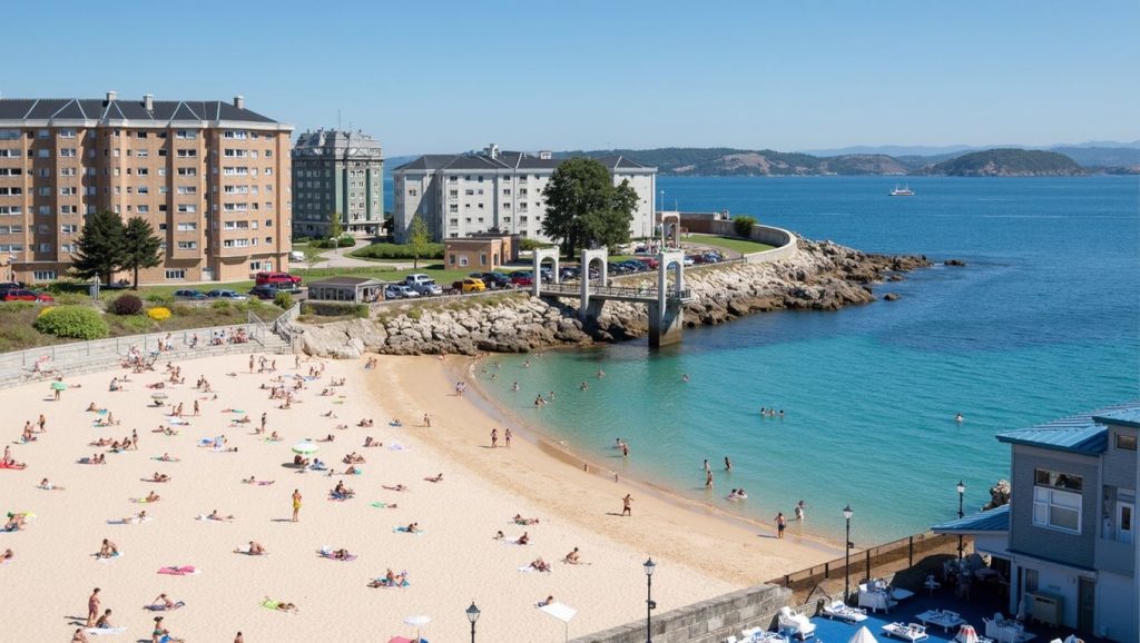 Detalle de arena y agua en Praia de Insuela, Galicia