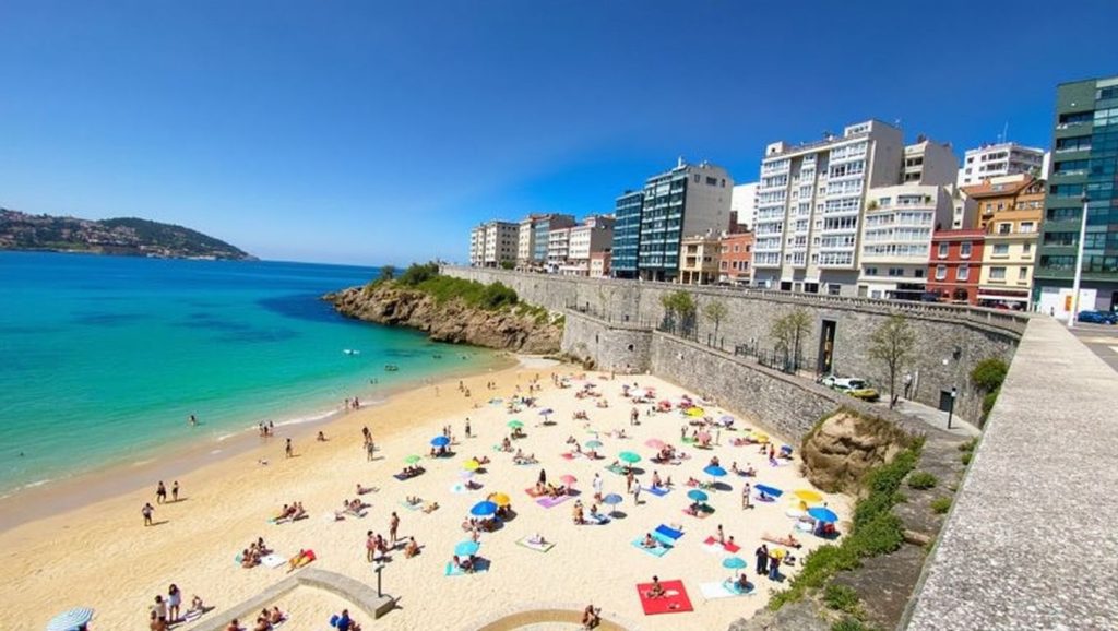 Amplio horizonte marino en Praia de Insuela, Galicia