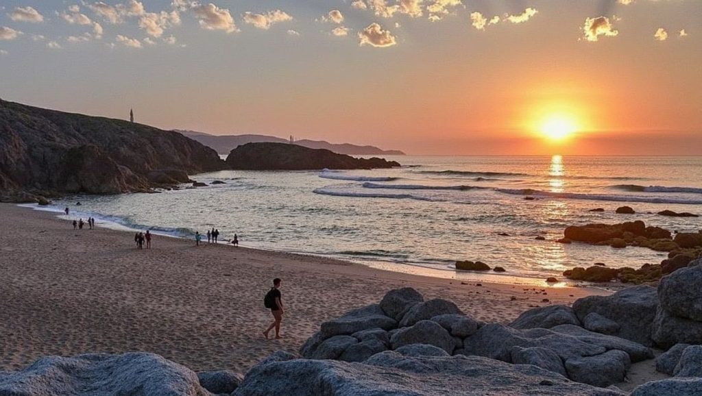 Vista amplia de Praia de Laraño en Galicia, A Coruña