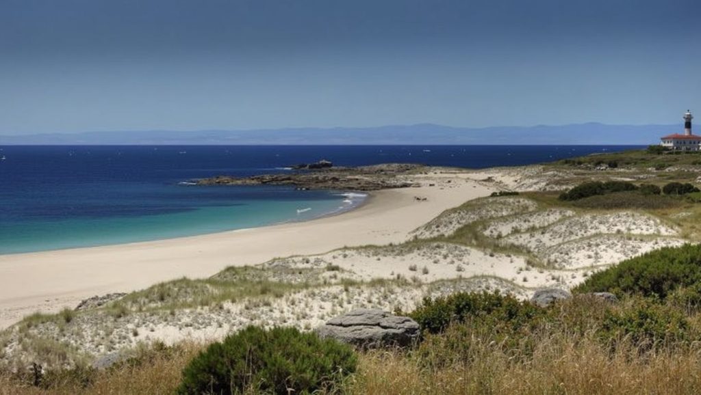 Amplio horizonte marino en Praia de Lariño, Galicia