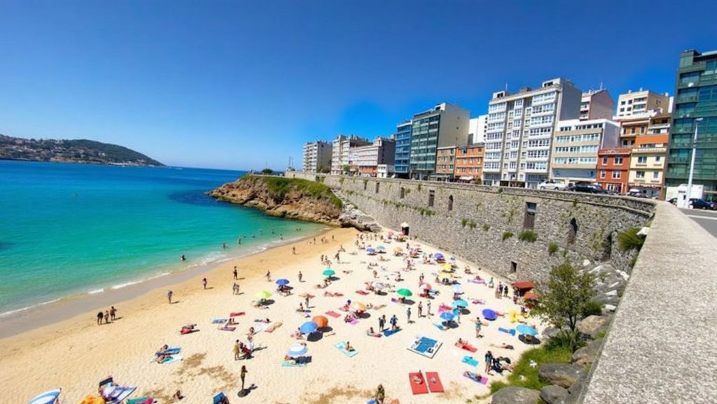 Primer plano de la orilla de Praia de Leiro, Galicia