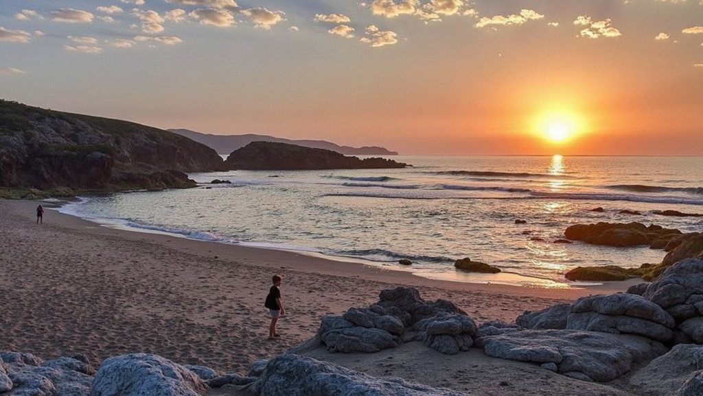 Vista amplia de Praia de Mañóns en Galicia, A Coruña
