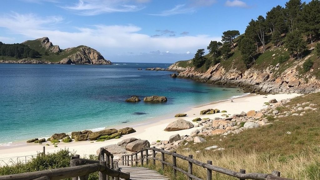 Primer plano de la orilla de Praia de Nosa Señora, Galicia