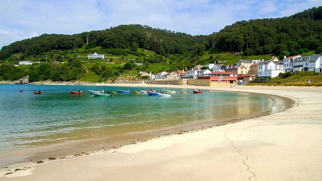 Vista amplia de Praia de Piñeiro en Galicia, A Coruña