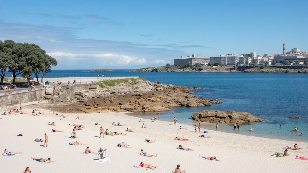 Orilla de Praia de Redemuíños con olas suaves en Rianxo