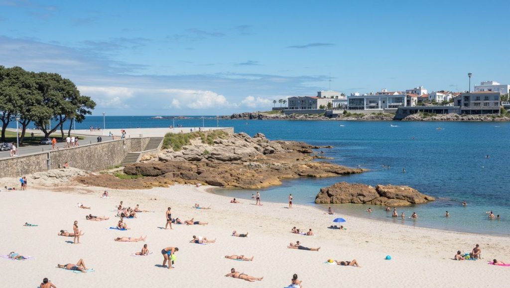 Orilla tranquila de Praia de Riba de Mar, playa de Galicia