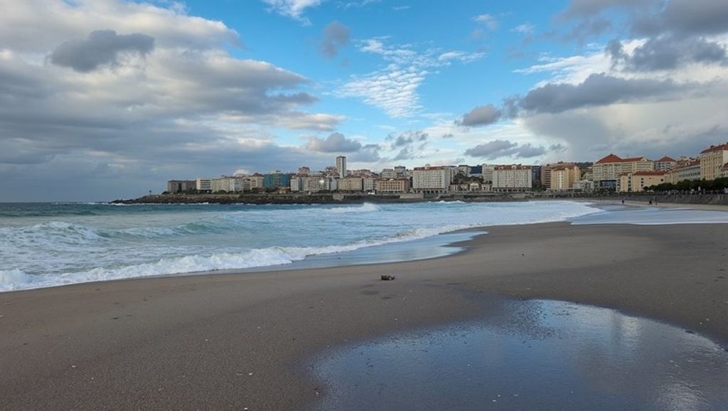 Olas y surf en Praia de Santo Amaro, A Coruña (A Coruña)