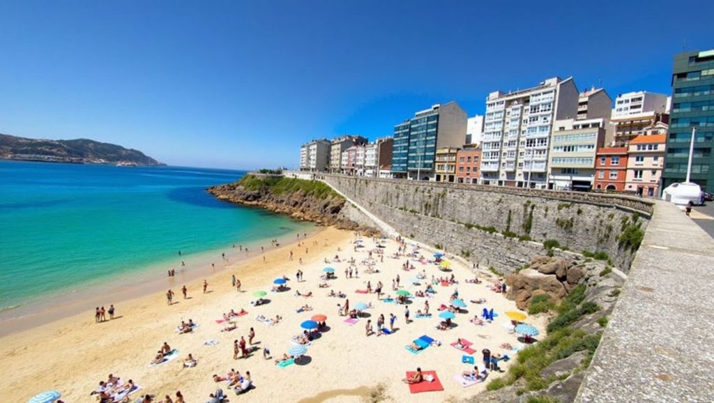 Playa Semuíño desde la arena, Galicia, A Coruña