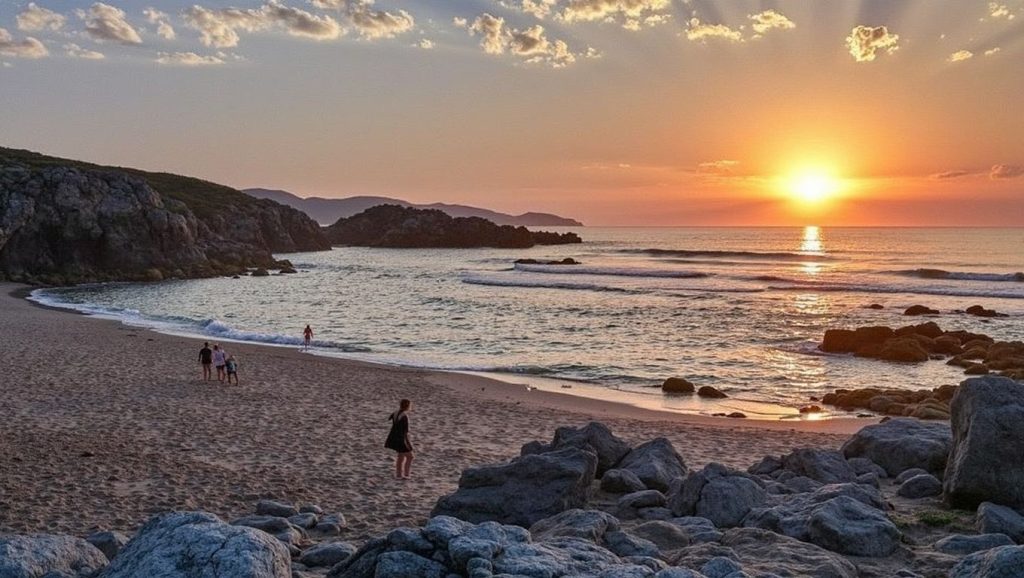 Panorámica de Praia de Semuíño con cielo despejado, Galicia