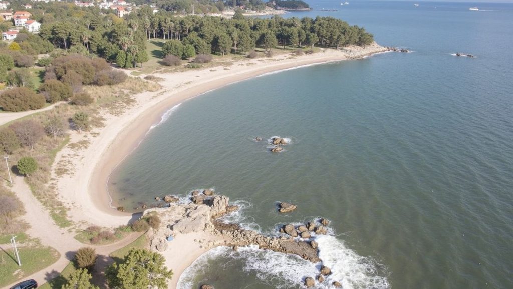 Panorámica de Praia do Agro Novo con cielo despejado, A Pobra do Caramiñal