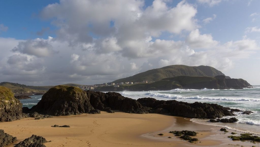 Panorámica de Praia do Bote con arena y mar, Galicia