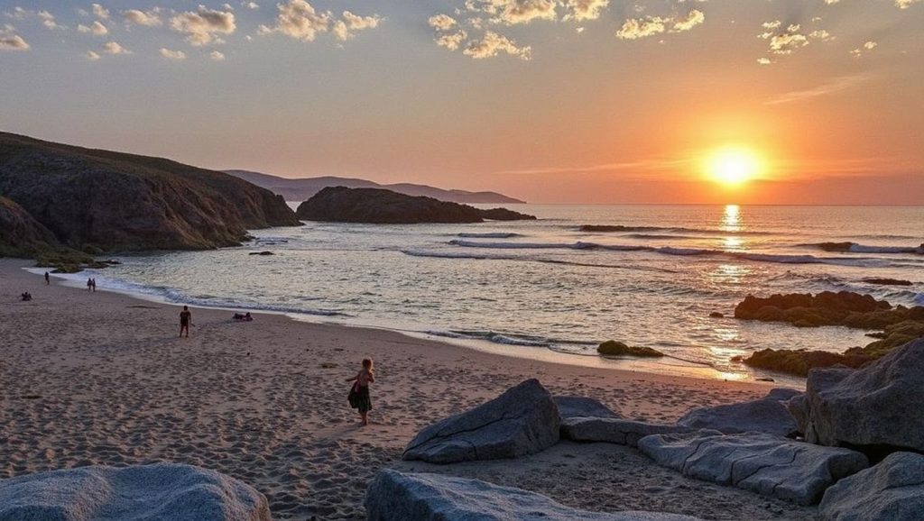 Panorámica de Praia do Bote con cielo despejado, Galicia