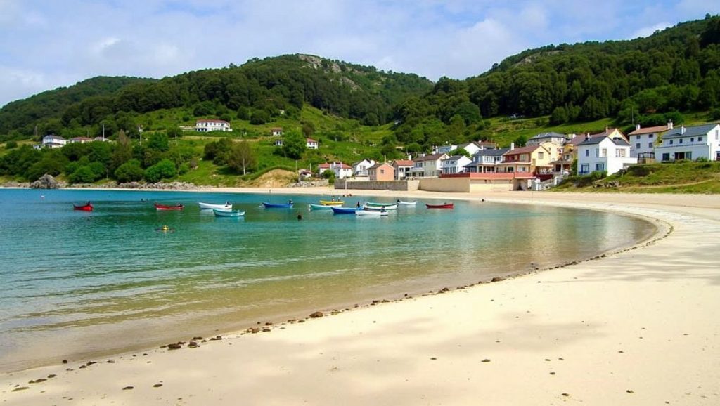 Panorámica de Praia do Conchido con cielo despejado, Boiro