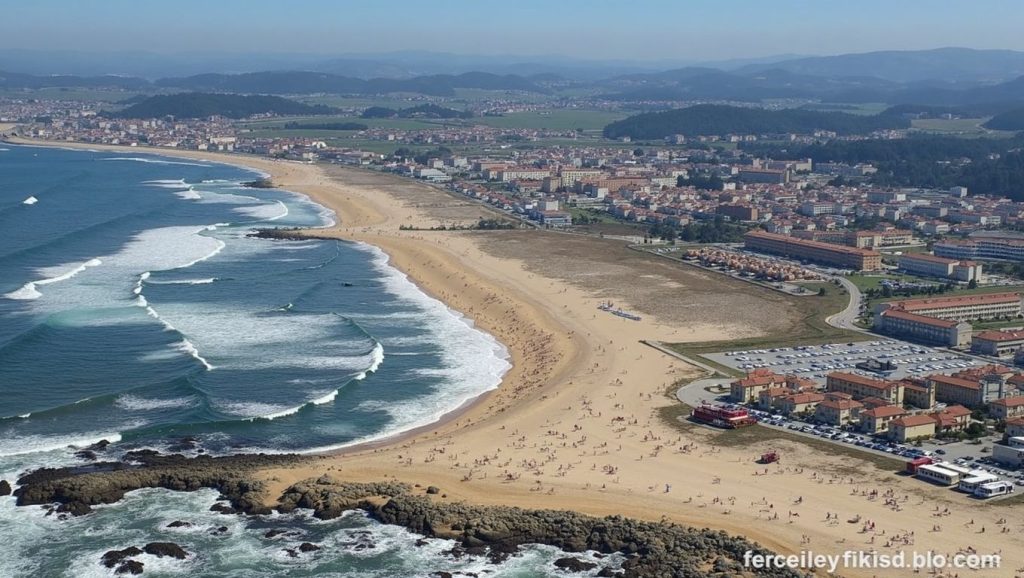 Oleaje en la orilla de Praia do Corgo, costa de Galicia