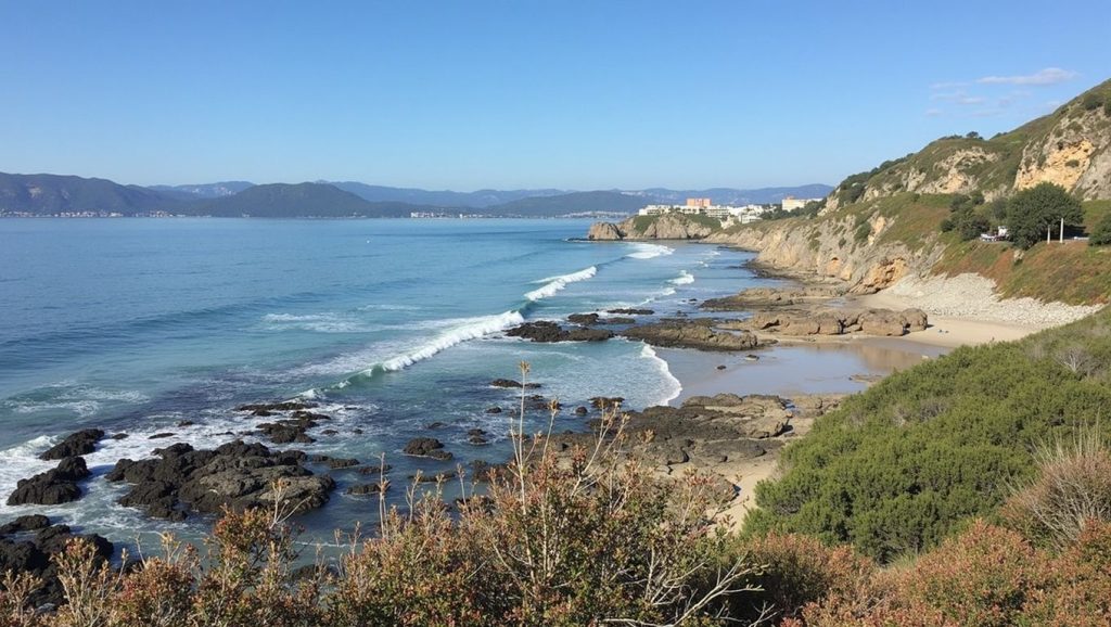 Primer plano de la orilla de Praia do Dique, O Porto do Son
