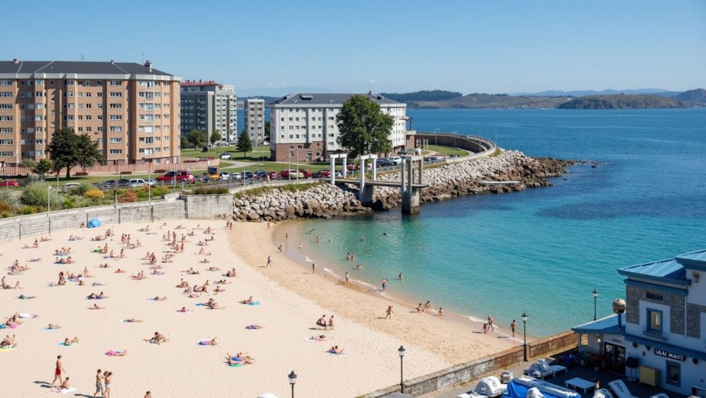 Panorámica de Praia do Fradiño con arena y mar, Galicia