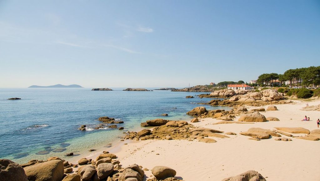 Ría y costa de Praia do Porto de Meloxo en O Grove, Pontevedra