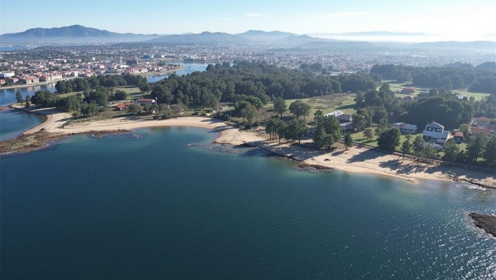 Panorámica de Praia do Terrón con cielo despejado, Galicia