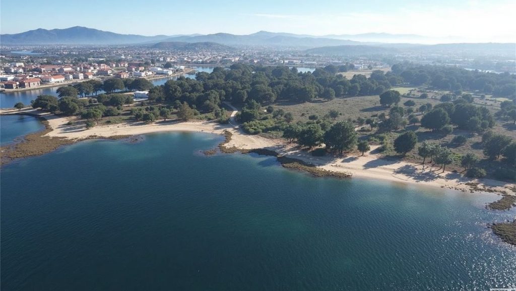 Detalle de arena y agua en Praia do Terrón, Galicia