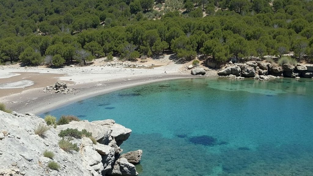 Orilla de s'Arenalet d'es Verger con olas suaves en Artà