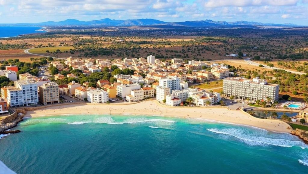 Panorámica de S'Illot con arena y mar, Sant Llorenç des Cardassar