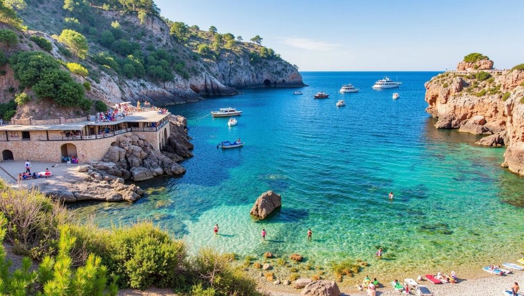 Playa Sa Foradada desde la arena, Deià, Mallorca