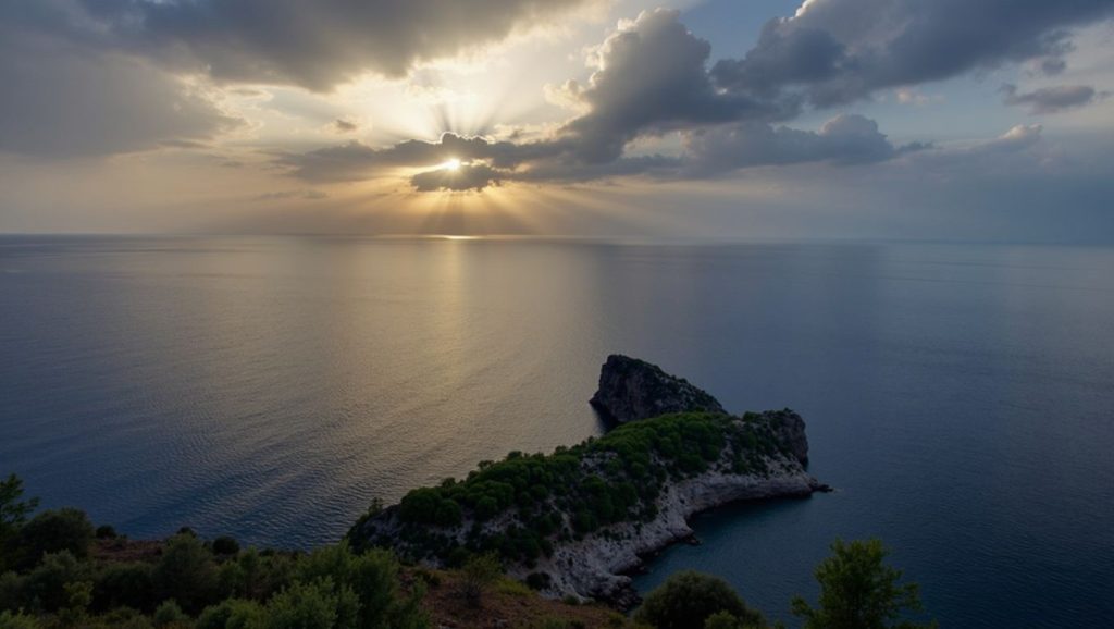 Orilla de Sa Foradada con olas suaves en Deià