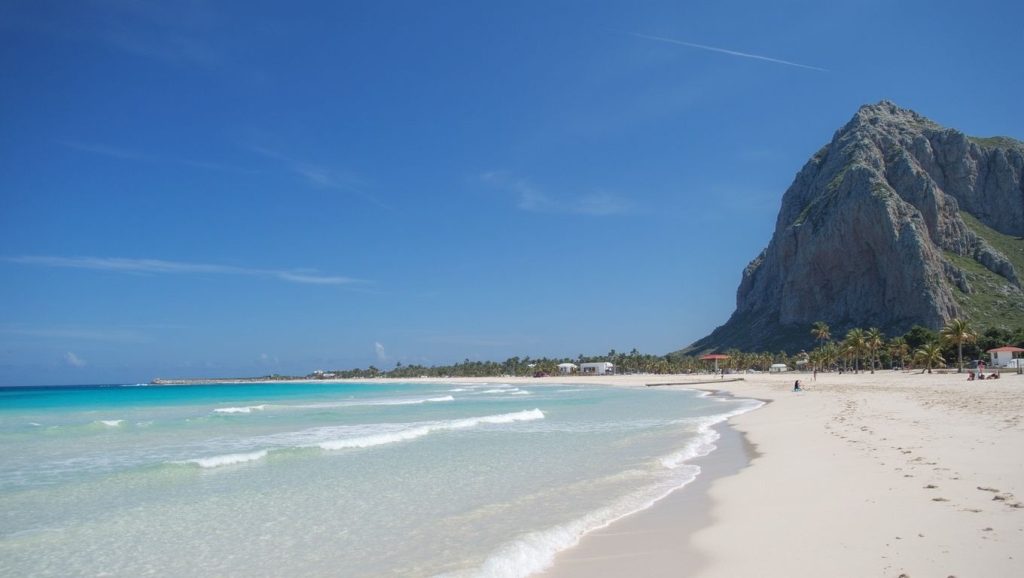 Orilla de Cala Grottazza con olas suaves en San Vito Lo Capo