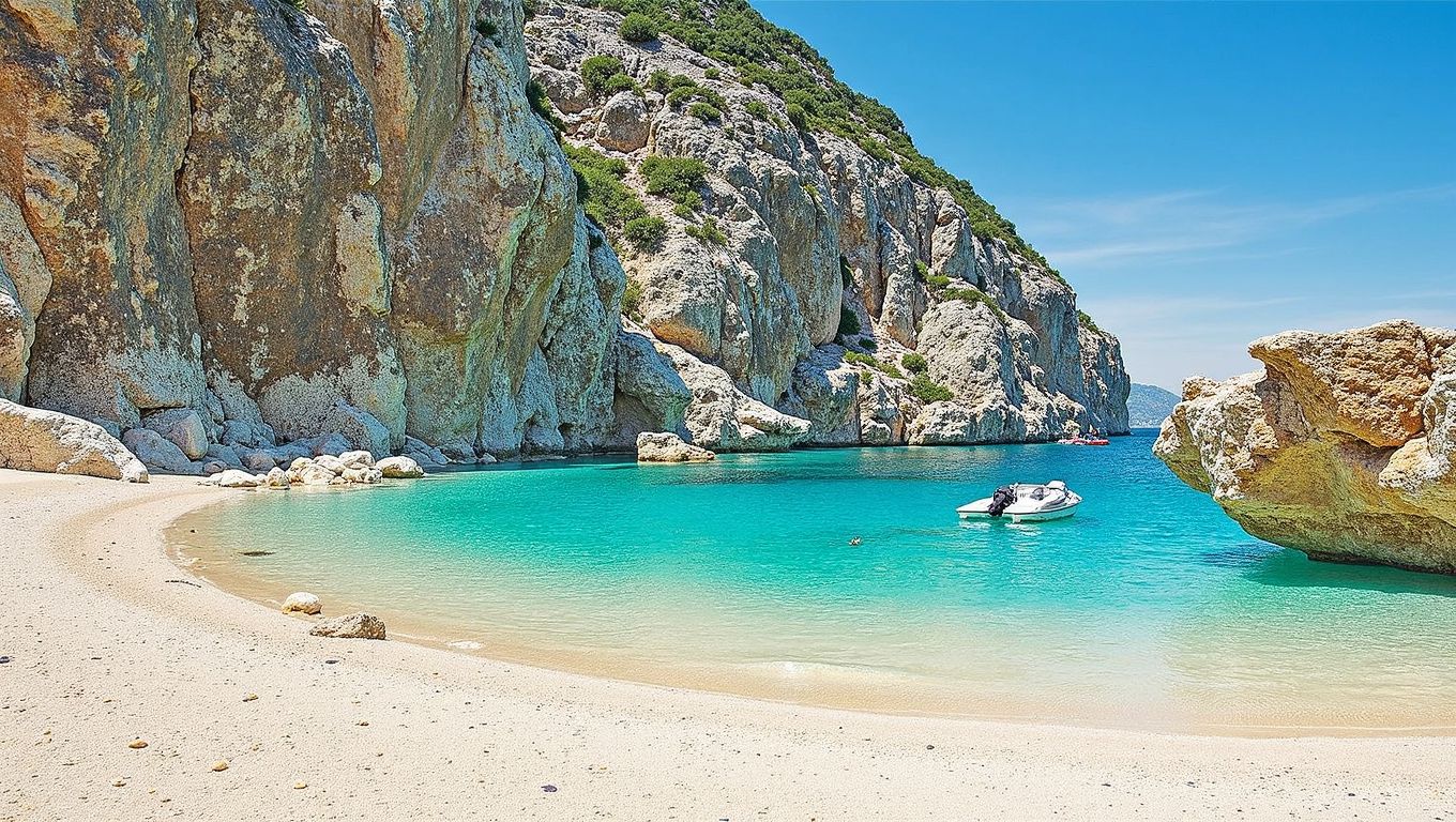 Cala Mariolu Baunei Golfo di Orosei barco Cerdeña