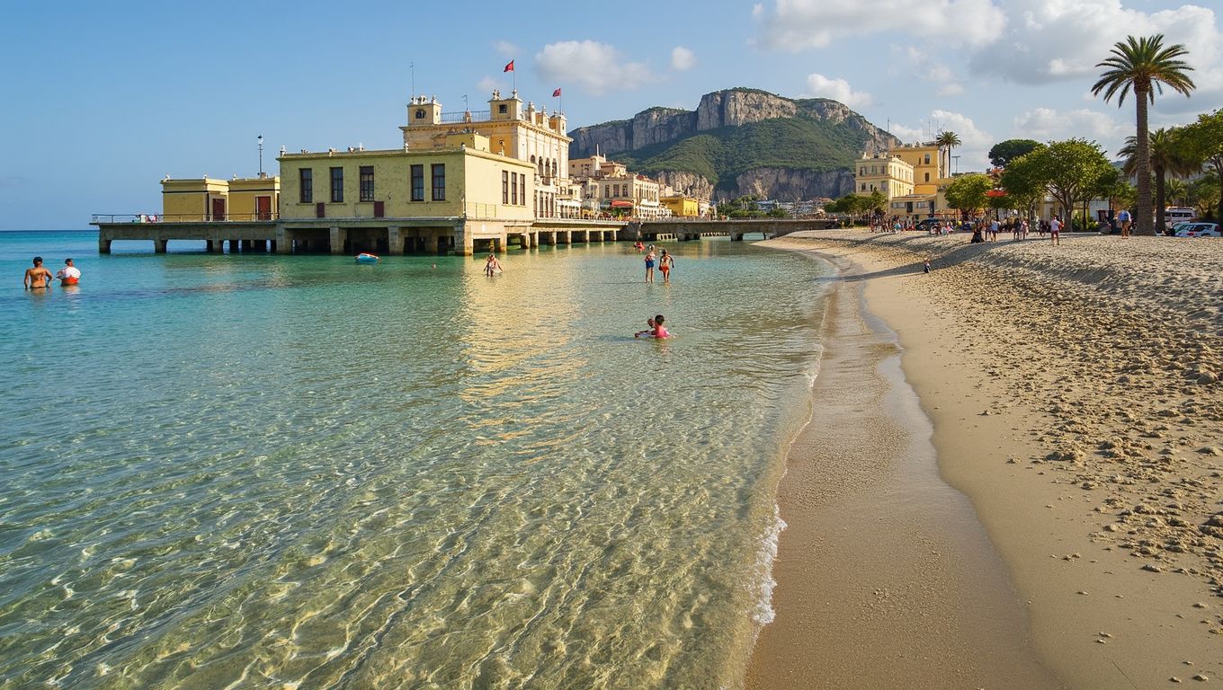 Mondello playa urbana Palermo arena blanca Sicilia