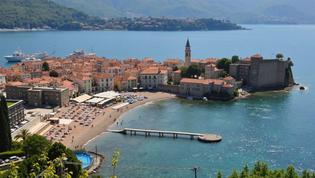 Vista amplia de Almara beach en Tivat, Montenegro