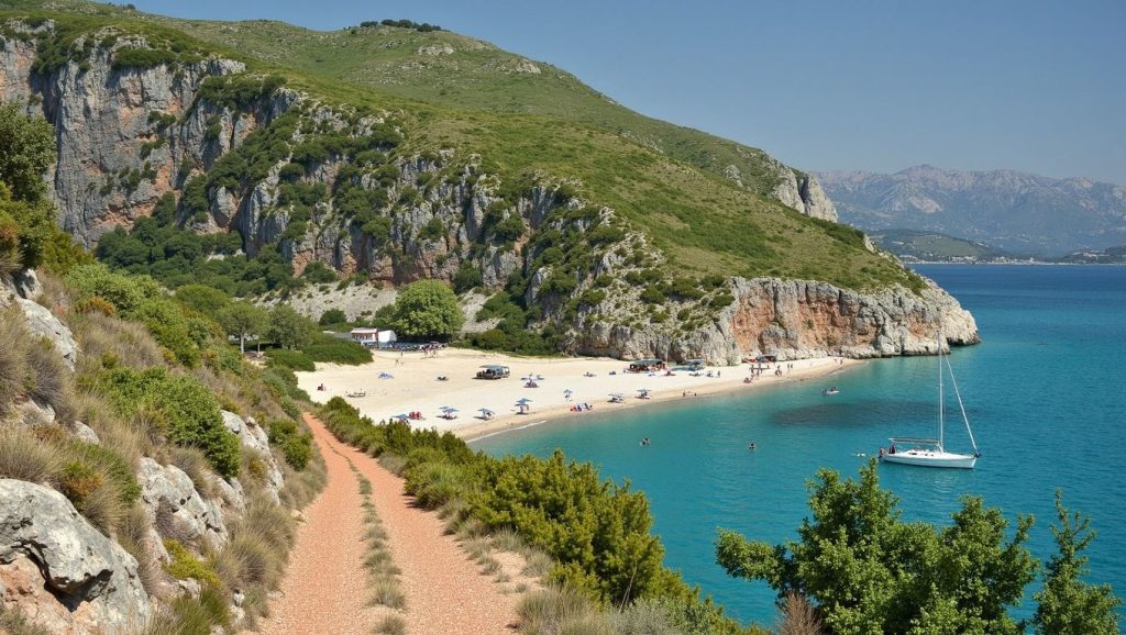 Primer plano de la orilla de Aragosta Beach, Durrës