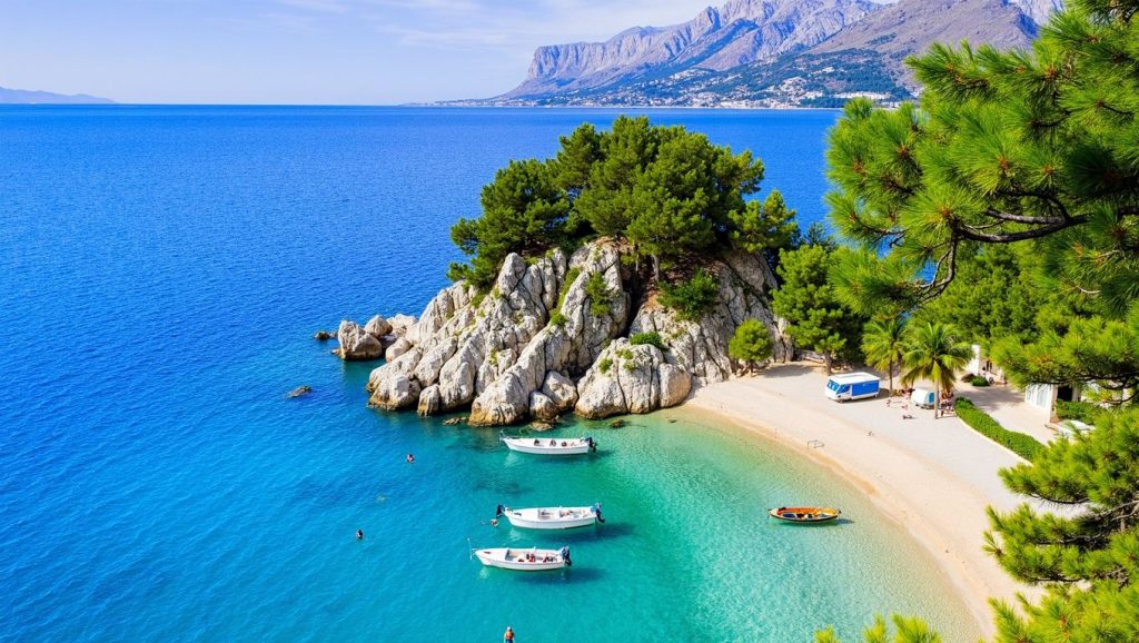 Oleaje en la orilla de Balvanida, costa de Croacia