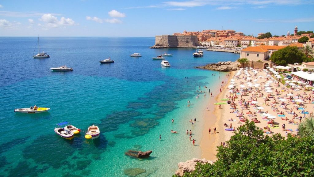 Amplio horizonte marino en beach Dubrovnik, Croacia