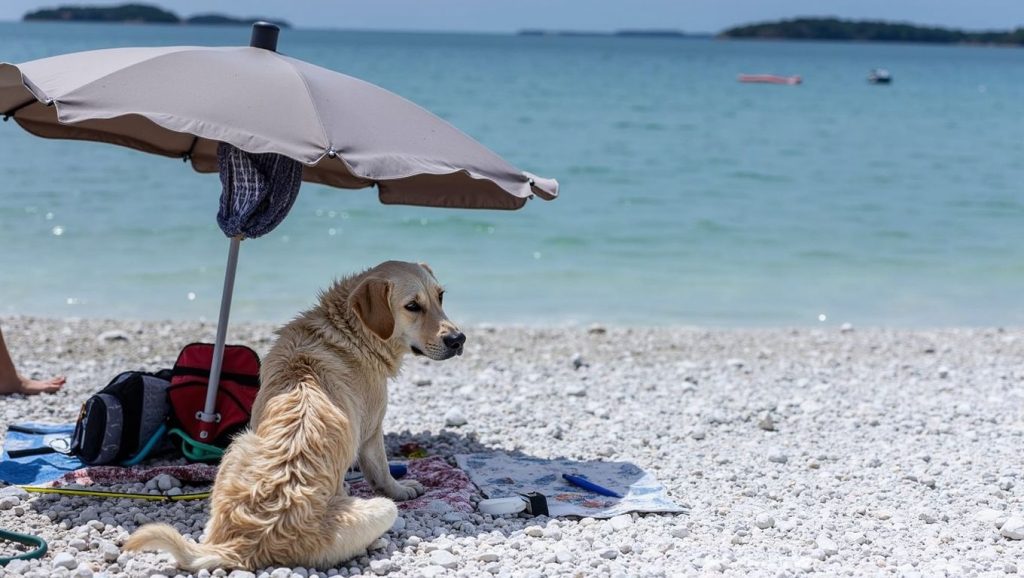 Detalle de arena y agua en Beach for dogs, Croacia