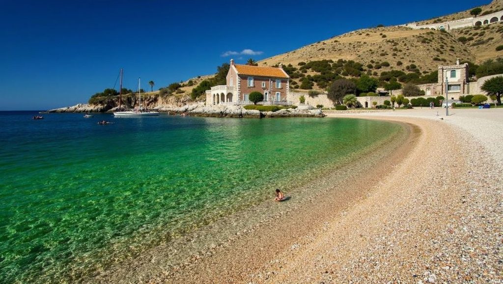 Textura de arena en Beach Rtić, Primošten Burnji, Croacia