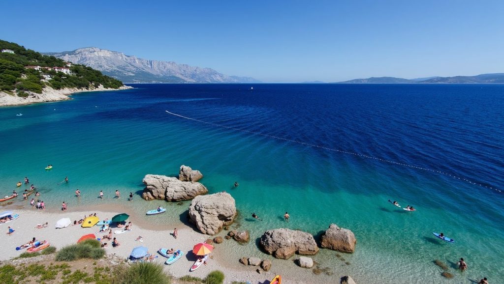 Orilla de Beach Tatijna con olas suaves en Croacia