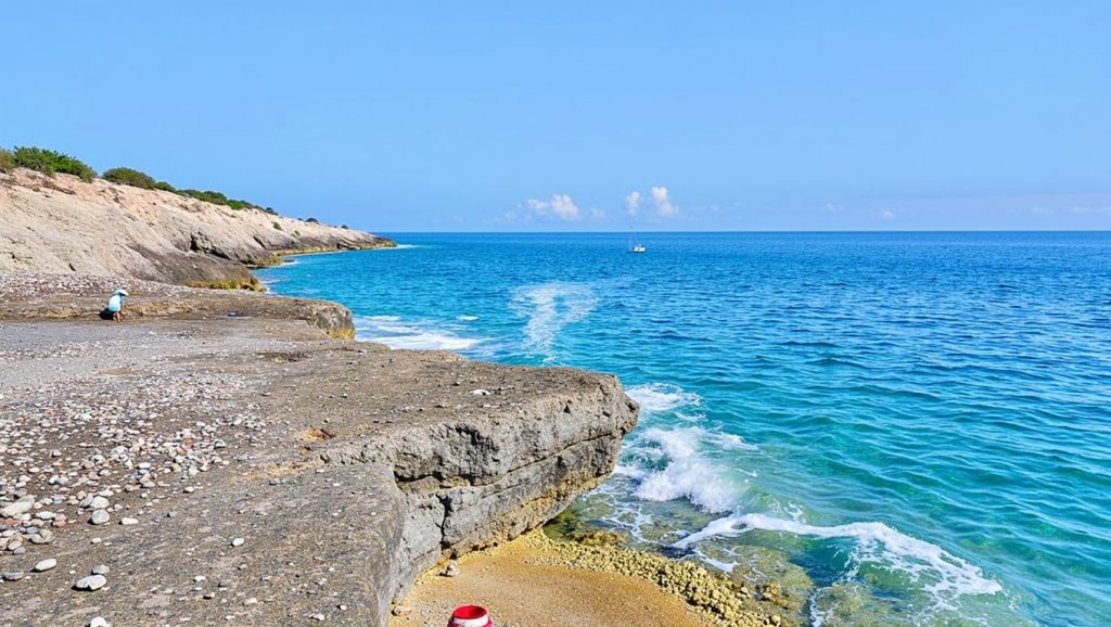 Arena y orilla en Bili bok, Croacia, Vis
