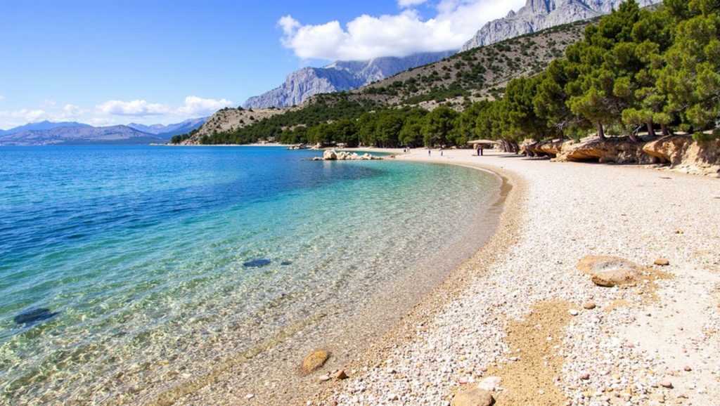 Panorámica completa de Biloševac, playa de Croacia