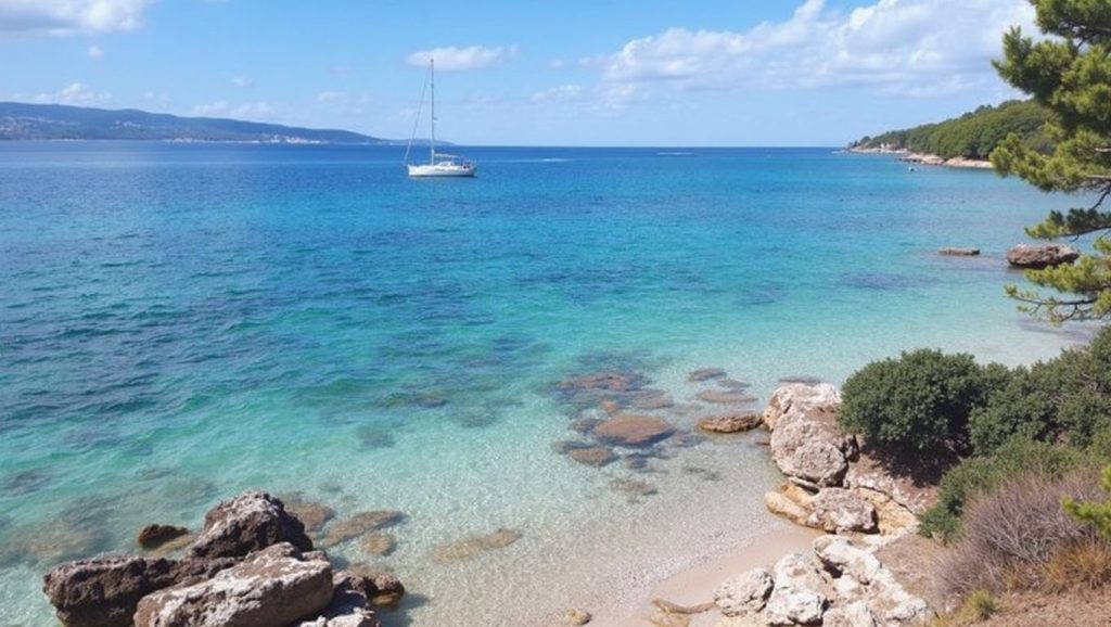 Orilla de Brači con olas suaves en Croacia