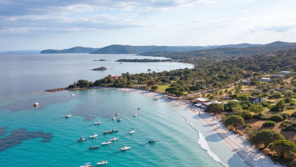 Panorámica completa de Cala d'Agulia, playa de Propriano