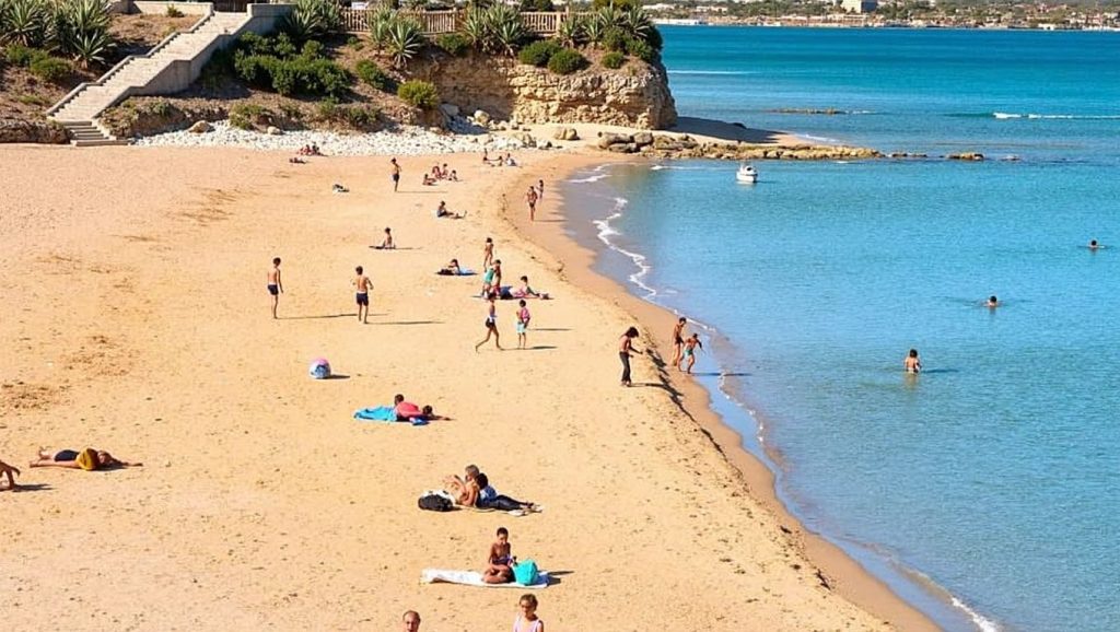 Orilla de Playa de Avola 11 con olas suaves en Avola