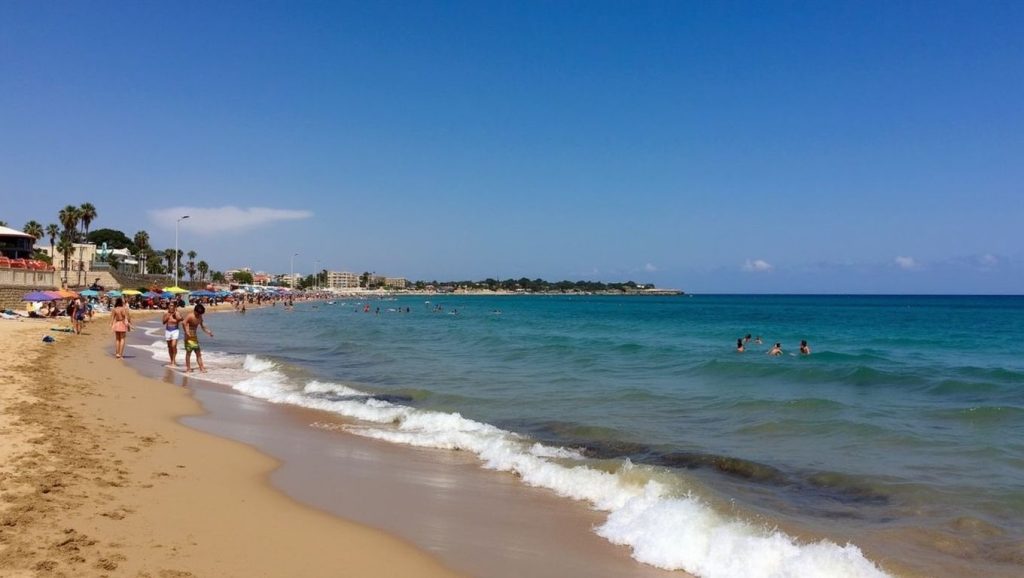 Orilla de Playa de Avola 14 con olas suaves en Avola
