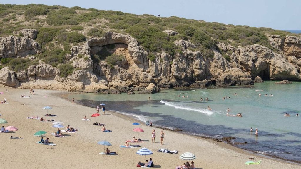Orilla de Playa de Noto 1 con olas suaves en Noto