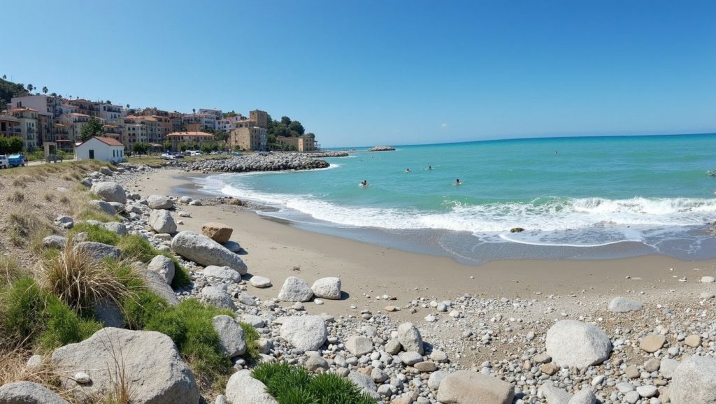 Orilla de Playa de Tusa 3 con olas suaves en Tusa