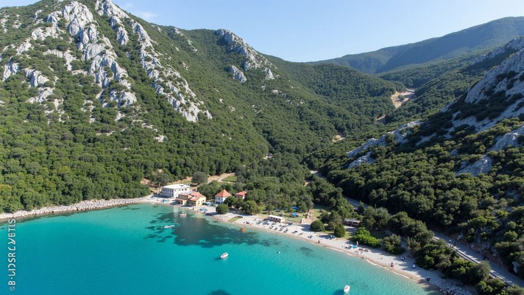 Panorámica de Divna con cielo despejado, Croacia