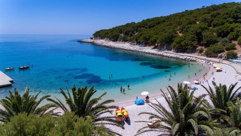 Orilla de Dračevac con olas suaves en Croacia